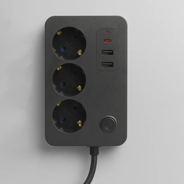 3 Prizli 3 USB Girişli Çocuk Akım Korumalı Topraklı Golyat Grup Şarj Fiş Priz 2 Metre Uzatma Kablosu ürün görseli 1