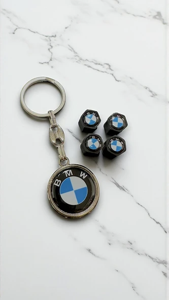 Bmw Yazılı Metal Damla Anahtarlık Çift Yönlü 1 adet 4 adet sibop kapağı ürün görseli 1
