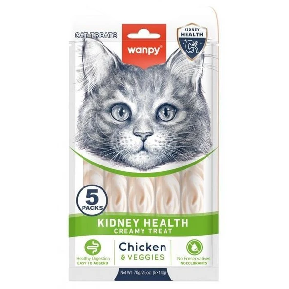 Wanpy Kidney Health Tavuk ve Sebzeli Krema Kedi Ödülü 5x14gr ürün görseli 1