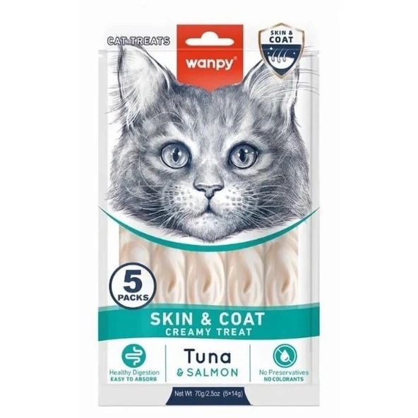 Wanpy Skin Coat Ton Balığı ve Somonlu Krema Kedi Ödülü 5x14gr ürün görseli 1