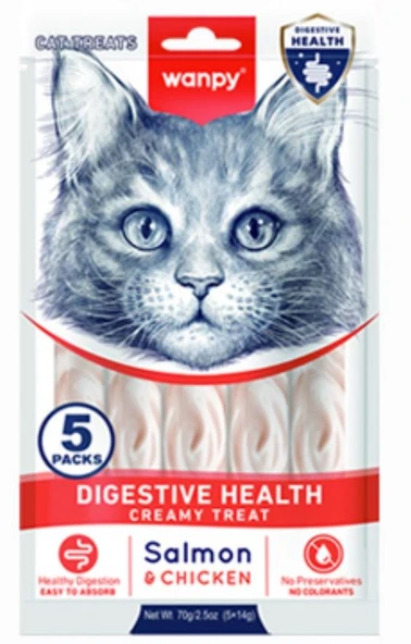 Wanpy Digestive Health Somon Balığı Ve Tavuk Krema Kedi Ödül 5*14 Gr ürün görseli 1