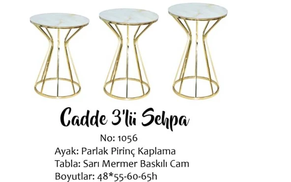 Brc Zigon Cadde sehpa Metal çelik Gold renk kaplam beyaz mermer Temper cam Elyapı ürün görseli 1