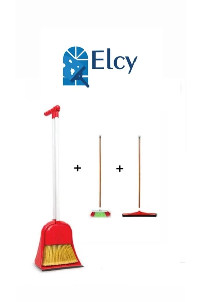 ELCY Hazneli Süpürgeli Faraş Ahşap Saplı Temizlik Seti İle Birlikte ürün görseli 1