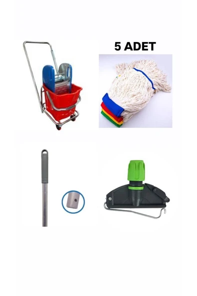 ELCY Tek Kovalı Çelik Pressli Krom Temizlik Arabası Ve Paspas Arabası Temizlik Seti Islak Mop Seti ürün görseli 1