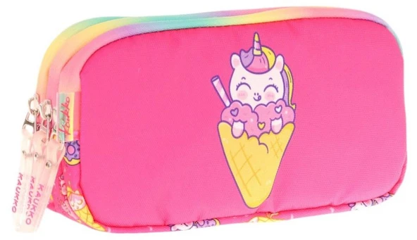 Kaukko Kids Üç Bölmeli Fuşya, Dondurma ve Unicorn, Kız Çocuk Okul Kalemliği - L8227 ürün görseli 1