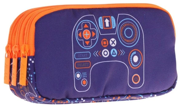 Kaukko Kids Turuncu Lacivert, Oyun, Erkek Çocuk Üç Bölmeli Kalemlik/Kalem Çantası - L8281 ürün görseli 1