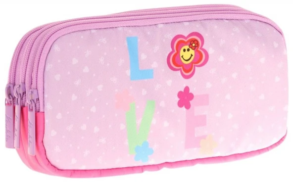 Kaukko Kids Üç Bölmeli Pembe Lila, Love Desenli, Kız Çocuk Okul Kalem Çantası - L8211 ürün görseli 1
