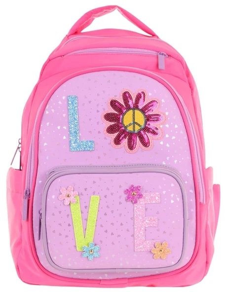 Kaukko Kids Simli Love Desenli Kız Çocuk Dört Bölmeli Okul Çantası - L5211 ürün görseli 1