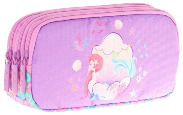 Kaukko Kids Üç Bölmeli Pembe Lila, Denizkızı, Kız Çocuk Okul Kalemliği - L8225 ürün görseli 1