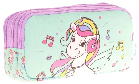 Kaukko Kids Üç Bölmeli Su Yeşili, Unicorn Temalı, Kız Çocuk Okul Kalemliği - L8234 ürün görseli 1
