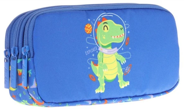 Kaukko Kids Mavi Yeşil, Dinazor, Erkek Çocuk Üç Bölmeli Okul Kalem Çantası - L8262 ürün görseli 1