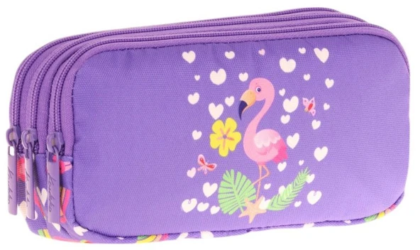 Kaukko Kids Üç Bölmeli Mor Pembe, Flamingo, Kız Çocuk Okul Kalemliği - L8226 ürün görseli 1