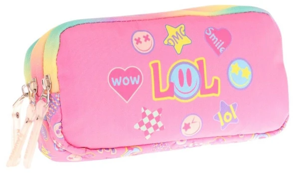 Kaukko Kids Pembe Çok Renkli, Lol Baskılı, Kız Çocuk Üç Gözlü Okul Kalem Çantası - L8237 ürün görseli 1