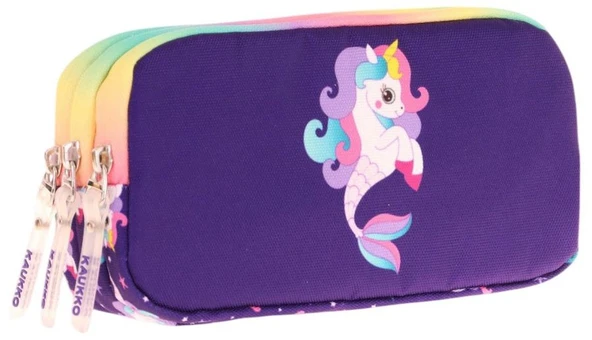 Kaukko Kids Üç Bölmeli Mor Çok Renkli, Denizkızı ve Unicorn, Kız Çocuk Okul Kalemliği - L8228 ürün görseli 1