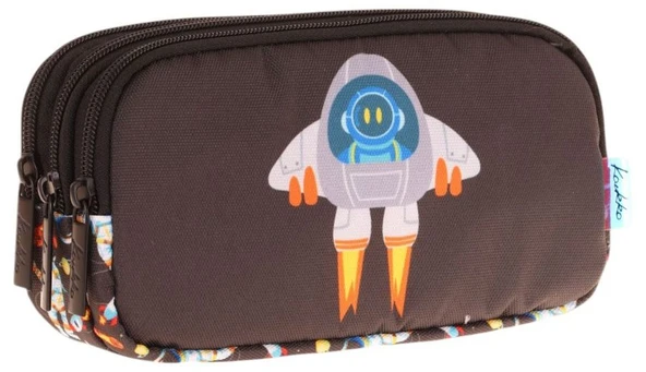 Kaukko Kids Siyah Beyaz, Roket Temalı, Erkek Çocuk Üç Bölmeli Okul Kalem Çantası - L8264 ürün görseli 1