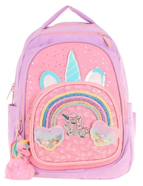 Kaukko Kids Simli Unicorn Desenli Kız Çocuk Dört Bölmeli Okul Çantası - L5212 ürün görseli 1
