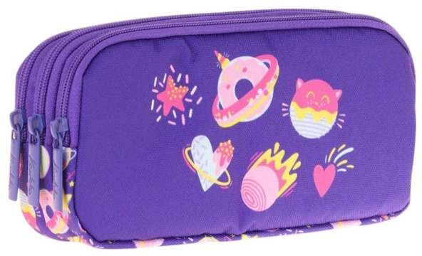 Kaukko Kids Üç Bölmeli Mor, Şekerlemeler, Kız Çocuk Okul Kalem Çantası - L8216 ürün görseli 1
