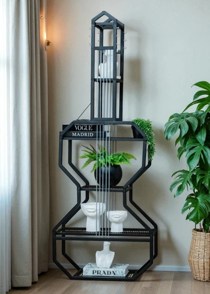 DEKORATİF SİYAH METAL KİTAPLIK RAFLI GİTAR ÜNİTE ÇOK AMAÇLI SALON OFİS DÜZENLEYİCİ ürün görseli 1
