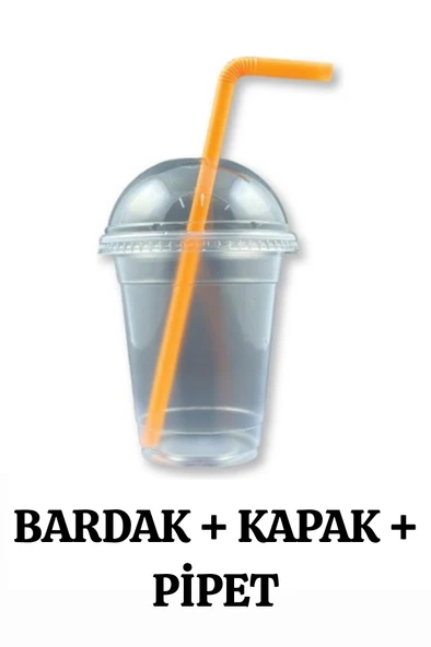 Plastik Milkshake Bardağı Pipetli Kapaklı 100'lü İçecek Şeffaf 350 Cc(ml) Meşrubat Bardağı Cup ürün görseli 1