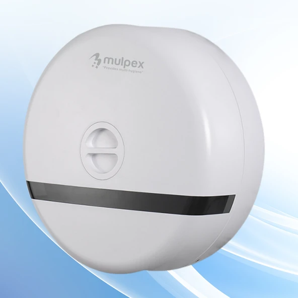Mulpex Duvara Monte Mini Jumbo Tuvalet Kağıdı Dispenseri / Kağıtlık | Premium ABS Gövde, Anahtarlı Kilit, Vidalı & Yapışkan Montaj – Beyaz ürün görseli 1
