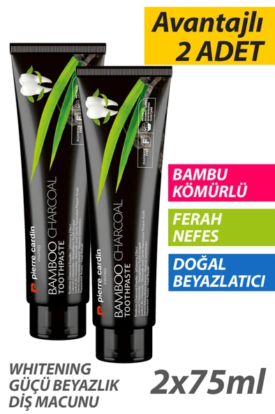 Pierre Cardin Bambu Kömürlü Diş Macunu 75 ml x 2 – Doğal Beyazlatıcı & Ferah Nefes – Avantajlı Set ürün görseli 1