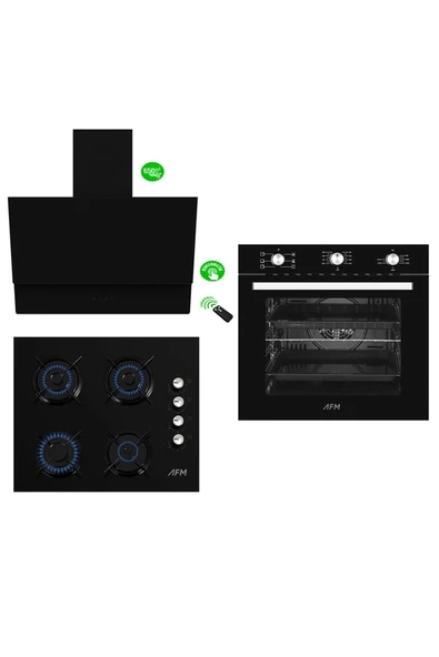Afm Tech Black Turmalin Plus 3'Lü Kumandalı Cam Ankastre Set ( Fm7600B-Fm2200B-Fm3400B ) ürün görseli 1