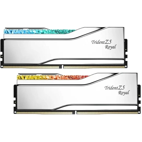 F5-6400J3239F48GX2-TR5S GSKILL Trident Z5 Royal Silver RGB DDR5-6400Mhz CL32 96GB (2x48GB) DUAL (32-39-39-102) 1.35V ürün görseli 1