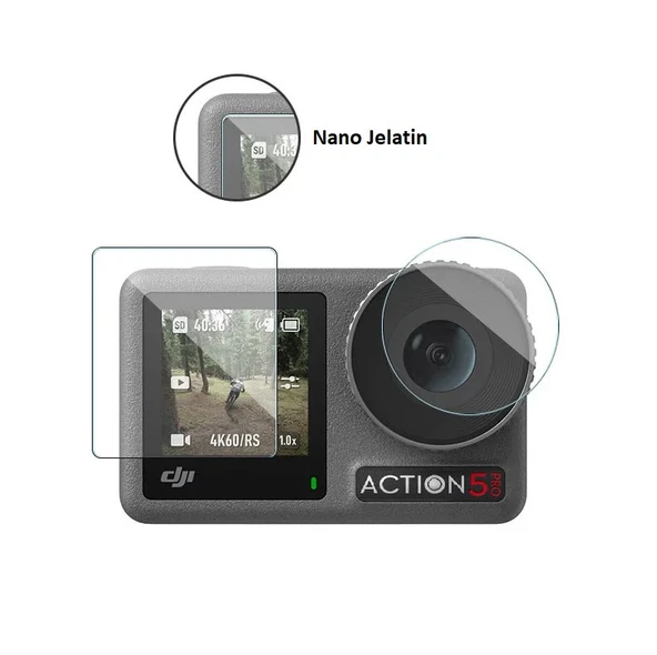 DJI Osmo Action 5 Pro Uyumlu Şeffaf Ekran koruyucu Nano Jelatin ürün görseli 1