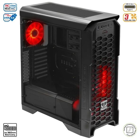 Green STRIKER Midtower 3X120MM Fan Siyah Bilgisayar Kasası 6X120MM Fan Desteği (Psuyok) ürün görseli 1