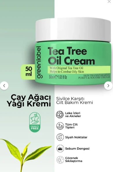 Greenlabel Çay Ağacı Yağı Özlü Krem 50 ml ürün görseli 1