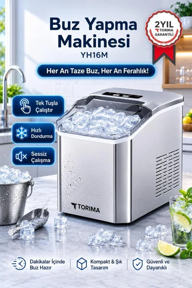 Portatif Taşınabilir Hızlı Buz Yapma Makinesi YH16M Gümüş ürün görseli 1