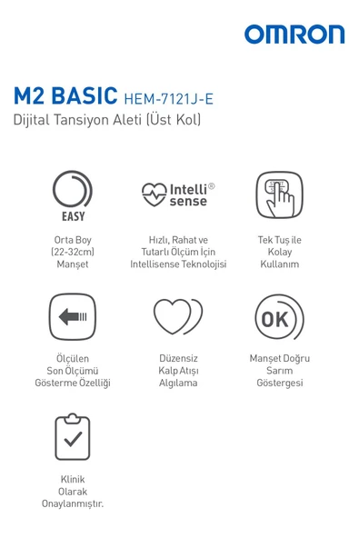 OMRON M2 BASİC ÜST KOLDAN ÖLÇER DİJİTAL TANSİYON ALETİ - Resim 3