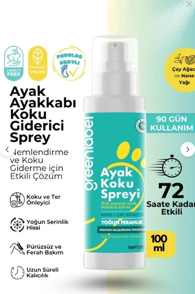 Greenlabel Nane ve Çay Ağacı İçeren Ayak Koku Giderici Sprey 100 ml ürün görseli 1