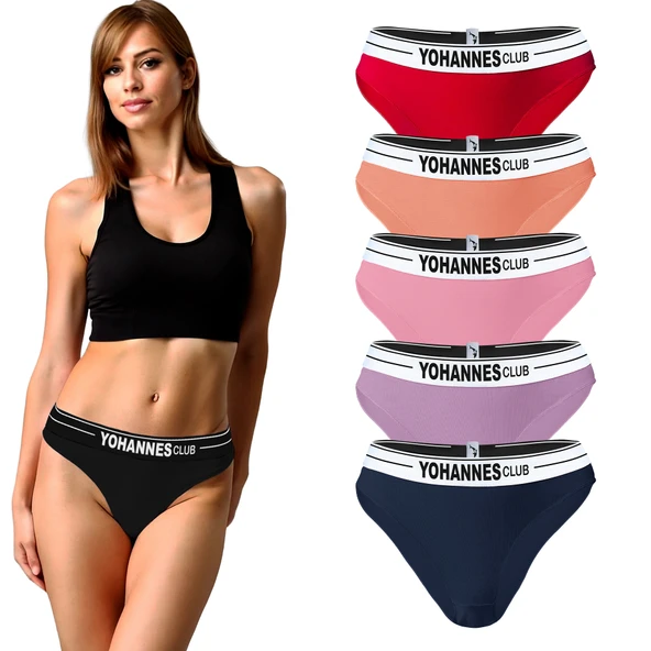 Yohannes Club, Kadın Lastik Kemerli Bikini Slip, 5'li Paket, Çoklu Renk ürün görseli 1