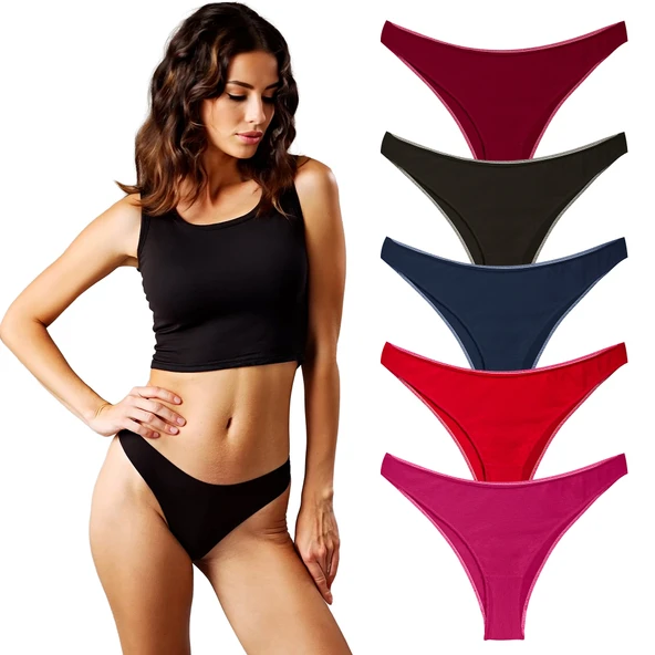 Yohannes Club, Kadın Pamuklu Basic Brazilian Külot, 5'li Paket, ürün görseli 1
