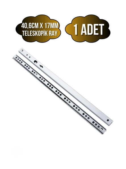Teleskobik 17MM Çekmece Rayı Gömme Bilyeli İnce Ray(17MM)(TAKIM)(KROM) 40.6cm 40.6cm - 1 ADET ürün görseli 1