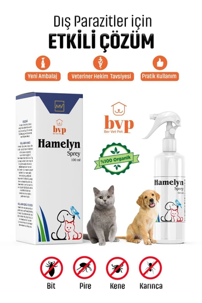 Ber vet pet Hamelyn Bit-Pire-Kene Spreyi 100ml Doğal Koruma Kedi Köpek Kuş Tavşan Uyumlu ürün görseli 1
