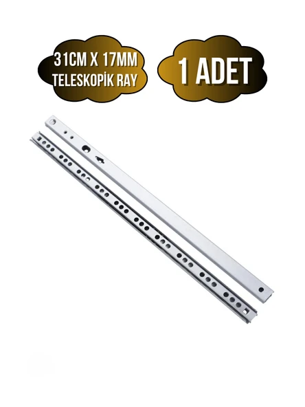 Teleskobik 17MM Çekmece Rayı Gömme Bilyeli İnce Ray(17MM)(TAKIM)(KROM) 31cm 31cm - 1 ADET ürün görseli 1