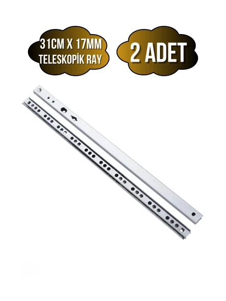Teleskobik 17MM Çekmece Rayı Gömme Bilyeli İnce Ray(17MM)(TAKIM)(KROM) 31cm 31cm - 2 ADET ürün görseli 1