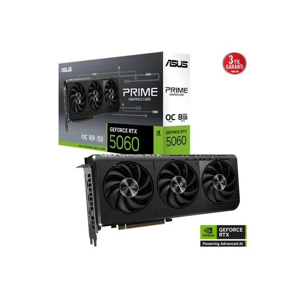 ASUS PRIME-RTX5060-O8G 8Gb 128Bit GDDR7 1xHDMI 3xDP GAMING Ekran Kartı ürün görseli 1