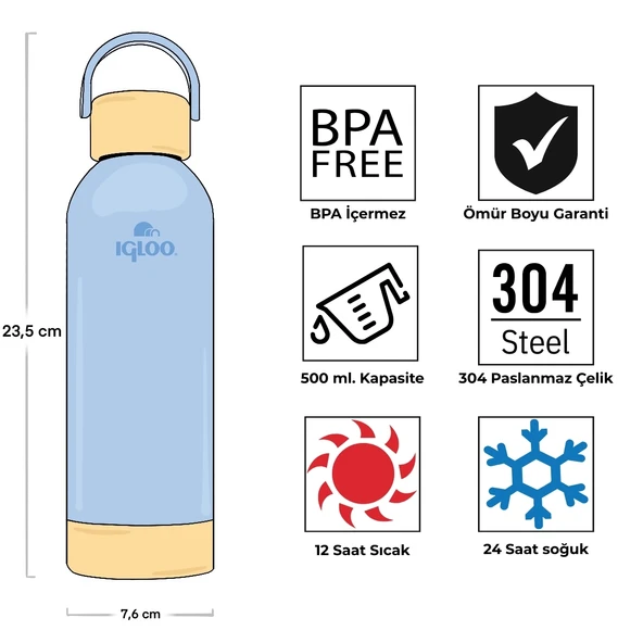 Igloo Hydrate Pro Termos 500ml-BUZUL MAVİ - Resim 4