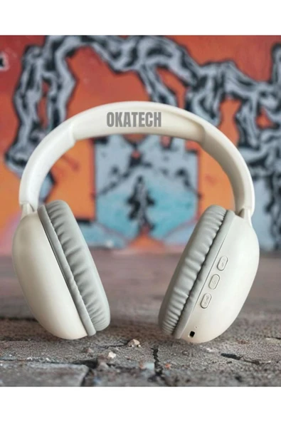 OKATECH Kablosuz Mikrofonlu Bluetooth Kulak Üstü Kulaklık Beyaz ürün görseli 1