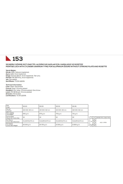 153 Dış Kapı Kilidi Karşılıksız 30mm - Resim 2