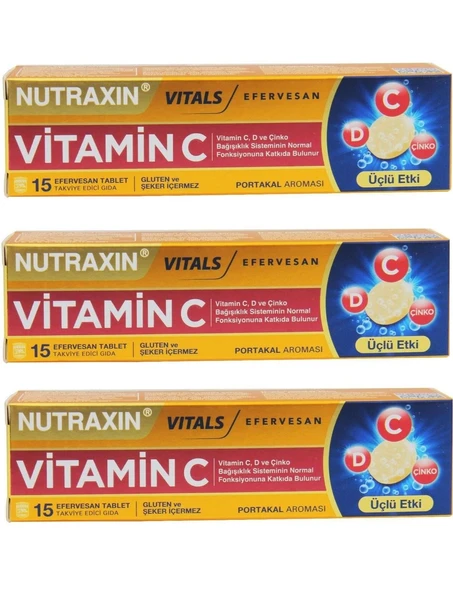Nutraxin Vitamin C-D-Zinc 15 Efervesan Tablet 3 Adet ürün görseli 1
