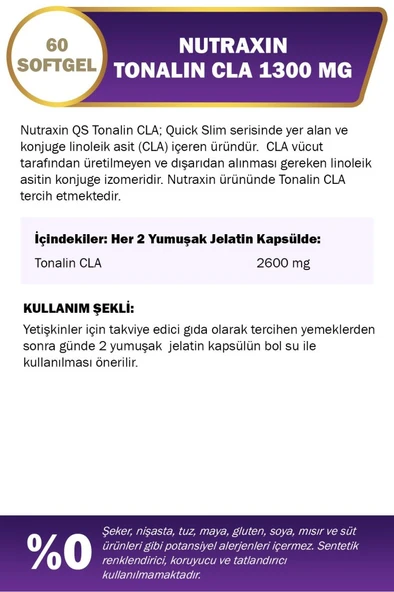 Nutraxin Quick Slim Tonalin Cla 1300 Mg 60 Softjel - Resim 2