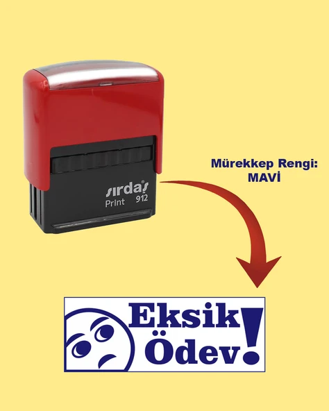 Öğretmen Kaşesi - Eksik Ödev, 912 (51mmX19mm) Mavi Keçeli Otomatik Kaşe ürün görseli 1