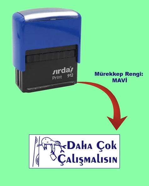 Öğretmen Kaşesi - Daha Çok Çalışmalısın, 912 (51mmX19mm) Mavi Keçeli Otomatik Kaşe ürün görseli 1