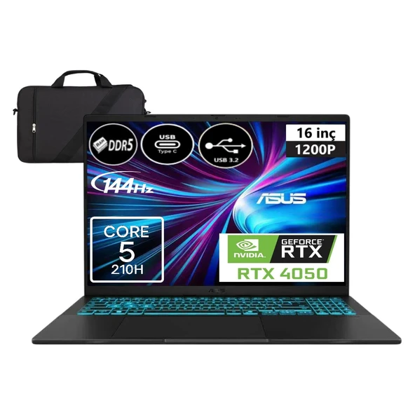 Asus Vivobook 16 V3607VU-EP9 Intel Core 5 210H 16GB 1tb SSD RTX4050 6gb Windows 11 Pro 16" Wuxga 144Hz + Elektropasaj Çanta ürün görseli 1