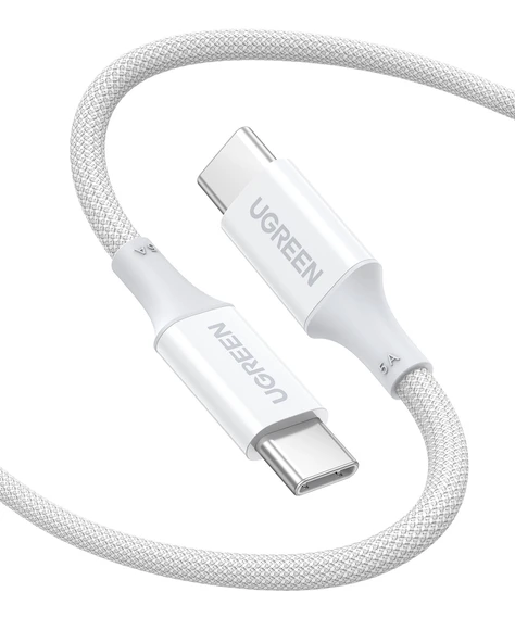 UGREEN USB-C 100W 3A QC PD Silikon Örgülü Hızlı Şarj Kablosu, 1 Metre, Beyaz, 15267 ürün görseli 1