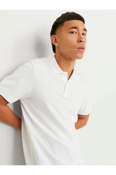 Jack Jones Erkek Pamuklu Beyaz Polo Yaka Tişört 12136516 ürün görseli 1